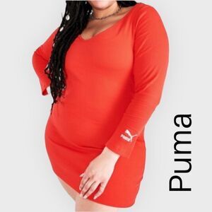 New PUMA Classic Ribbed Bodycon Dress Poppy Red Plus Size 2X